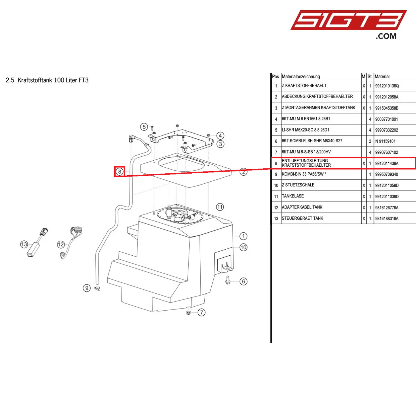 VENT LINE FUEL TANK - 9912011438A [PORSCHE Cayman 981 GT4 Clubsport]