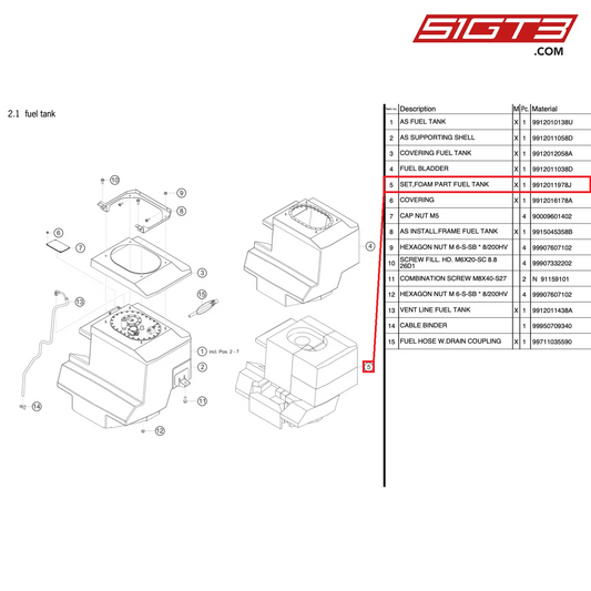 SET,FOAM PART FUEL TANK - 9912011978J [PORSCHE 991.2 GT3 Cup]