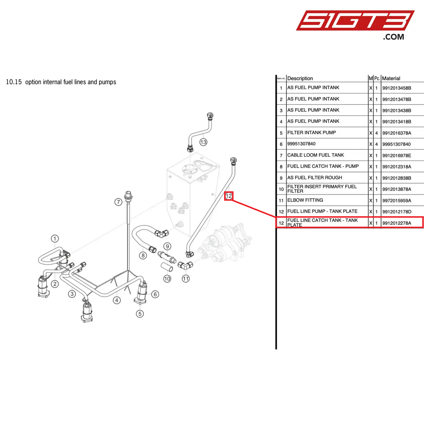 FUEL LINE CATCH TANK - TANK PLATE - 9912012278A [PORSCHE 911 GT3 Cup Type 991 (GEN 2)]