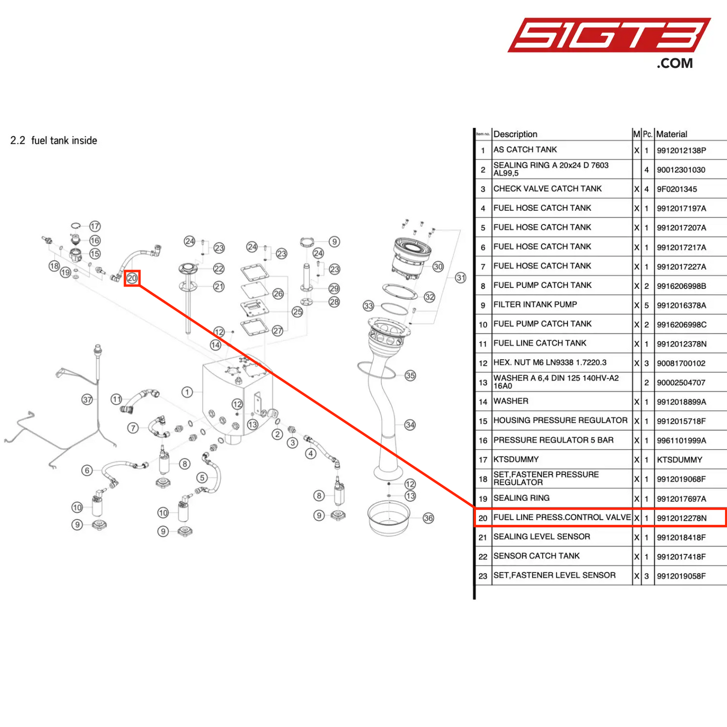 VÁLVULA DE CONTROLO DA PRESSÃO DA LINHA DE COMBUSTÍVEL - 9912012278N [PORSCHE 991.1 GT3 R]