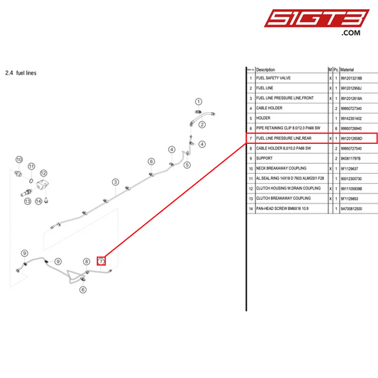 FUEL LINE PRESSURE LINE,REAR - 9912012658D [PORSCHE 991.1 GT3 Cup (2017)]