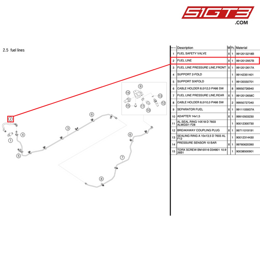 燃料ライン - 9912012957B [ポルシェ 991.1 GT3 R]