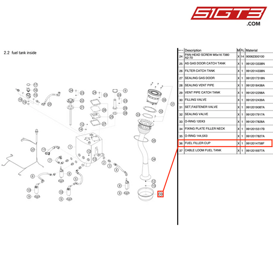 燃料フィラーカップ - 9912014758F [ポルシェ 991.1 GT3 R]