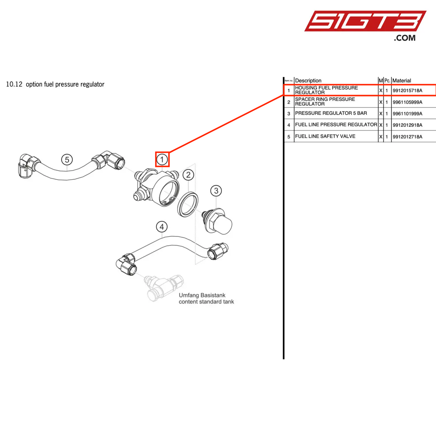 HOUSING FUEL PRESSURE REGULATOR - 9912015718A [PORSCHE 911 GT3 Cup Type 991 (GEN 2)]