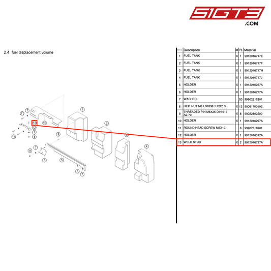 溶接スタッド - 9912016737A [ポルシェ 991.1 GT3 R]