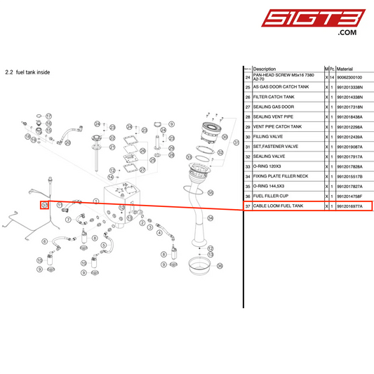ケーブルルーム燃料タンク - 9912016977A [ポルシェ 991.1 GT3 R]