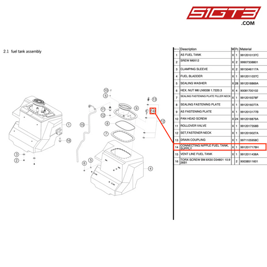 コネクティングニップル 燃料タンク、供給 - 9912017178H [ポルシェ 991.1 GT3 R]