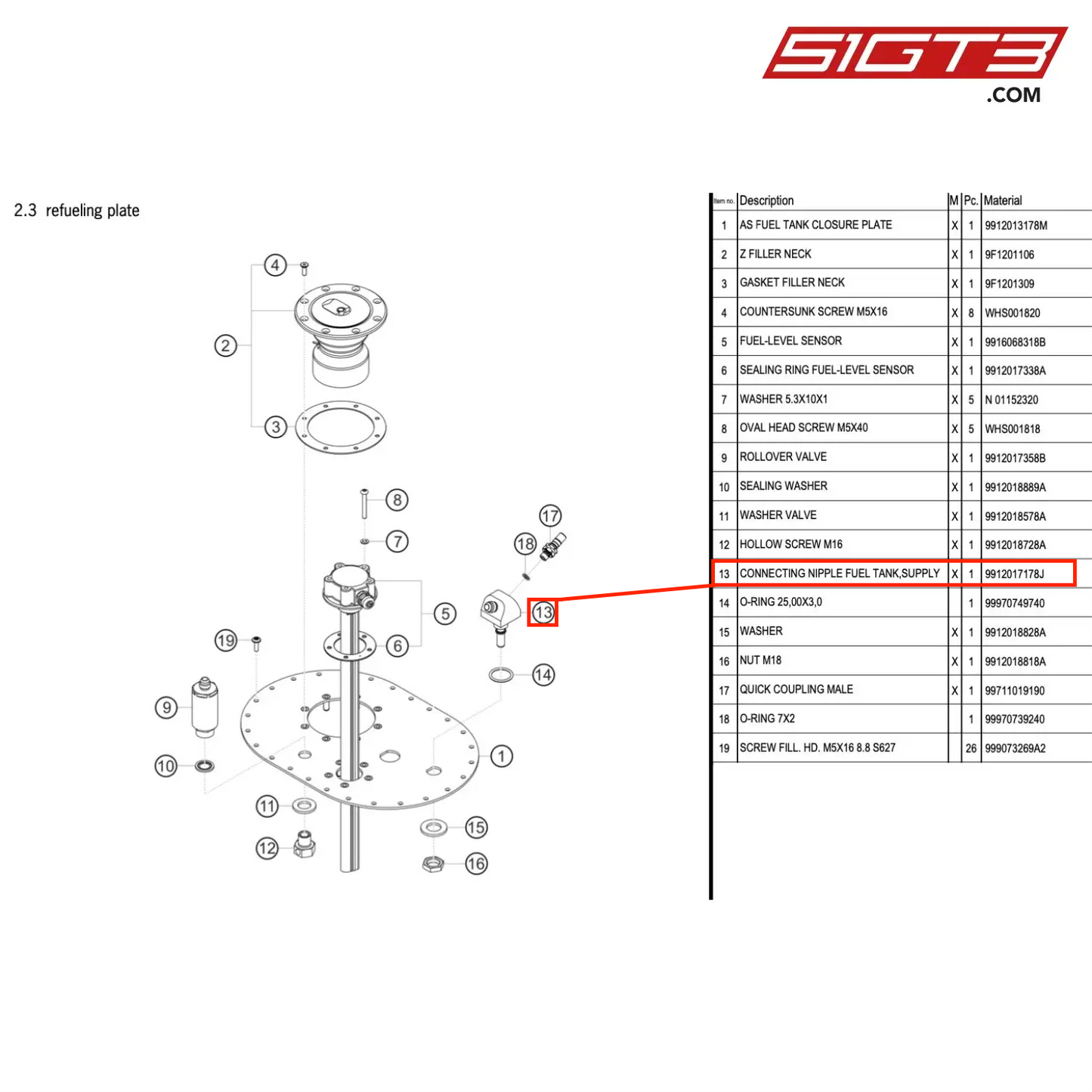 CONNECTING NIPPLE FUEL TANK,SUPPLY - 9912017178J [PORSCHE 991.1 GT3 Cup (2017)]