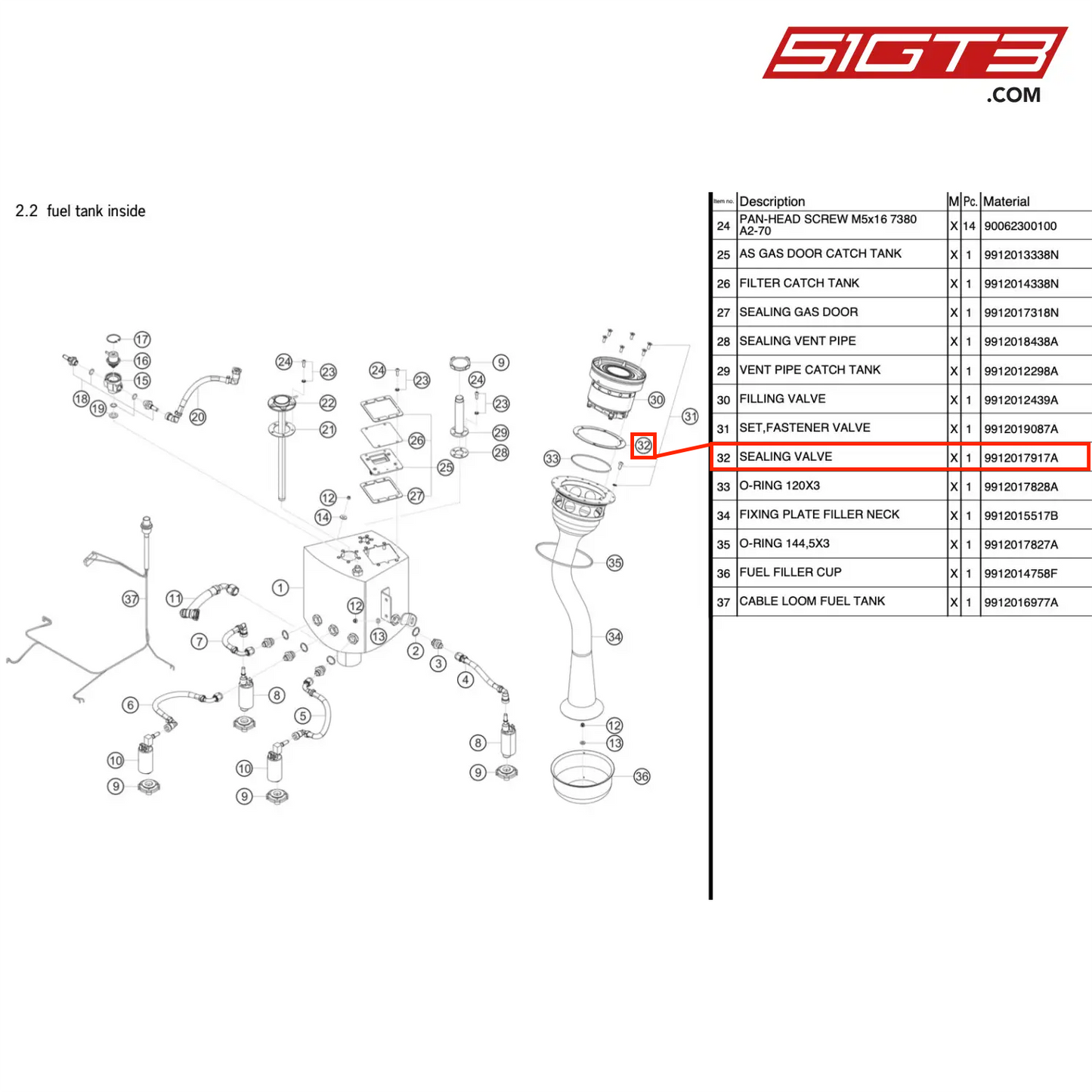 シーリングバルブ - 9912017917A [ポルシェ 991.1 GT3 R]