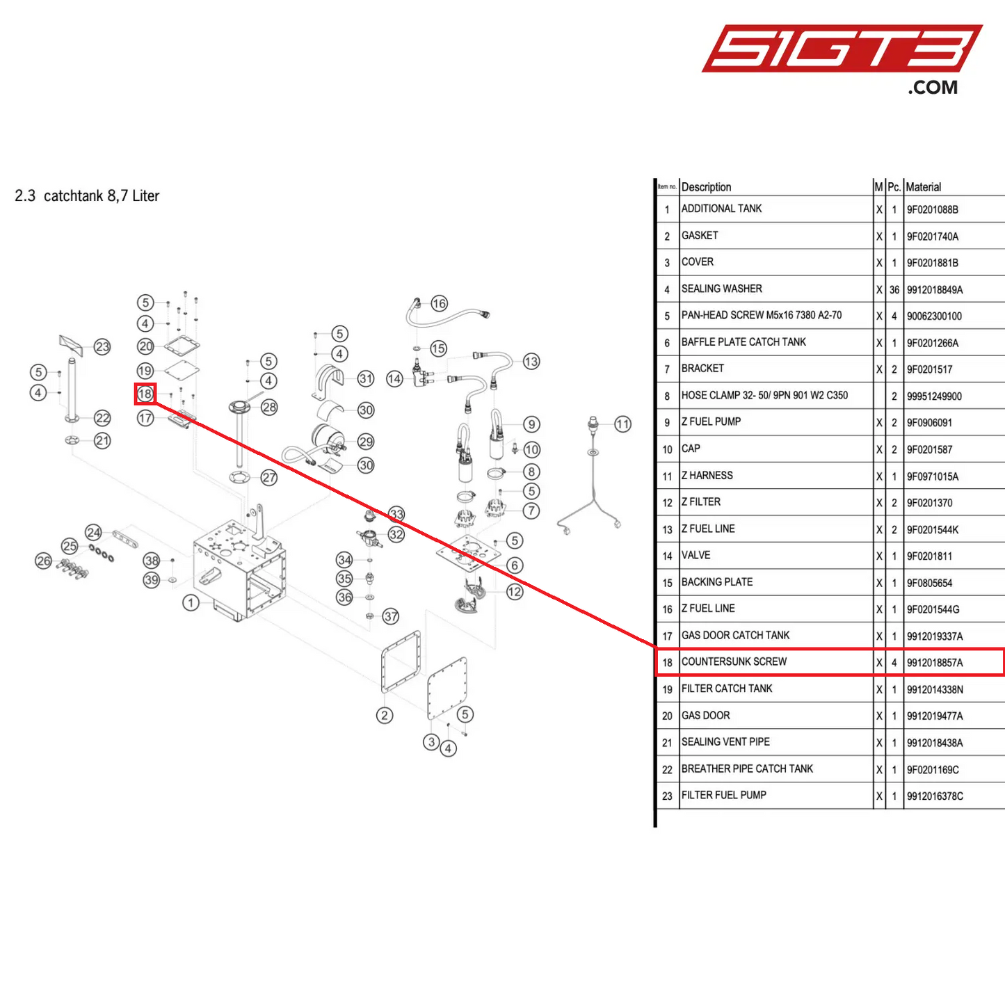 COUNTERSUNK SCREW - 9912018857A [PORSCHE 911 GT3 R Type 991 (GEN 2)]