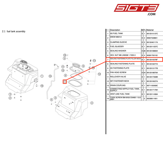 シーリングファスニングプレートフィラーネック - 9912019378F [ポルシェ 991.1 GT3 R]