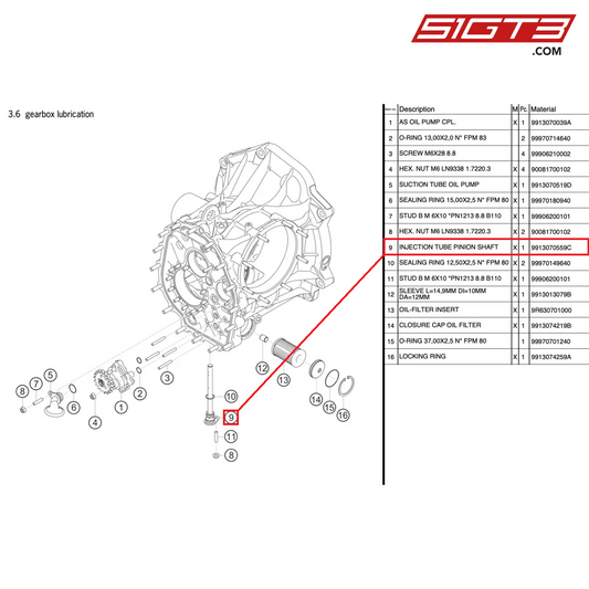 INJECTION TUBE PINION SHAFT - 9913070559C [PORSCHE 991.2 GT3 Cup]