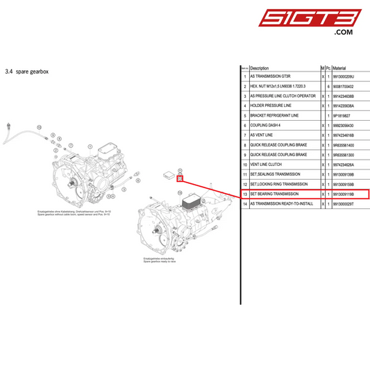 SET LAGERUNG ÜBERTRAGUNG - 9913009119B [PORSCHE 991.2 GT3 R]