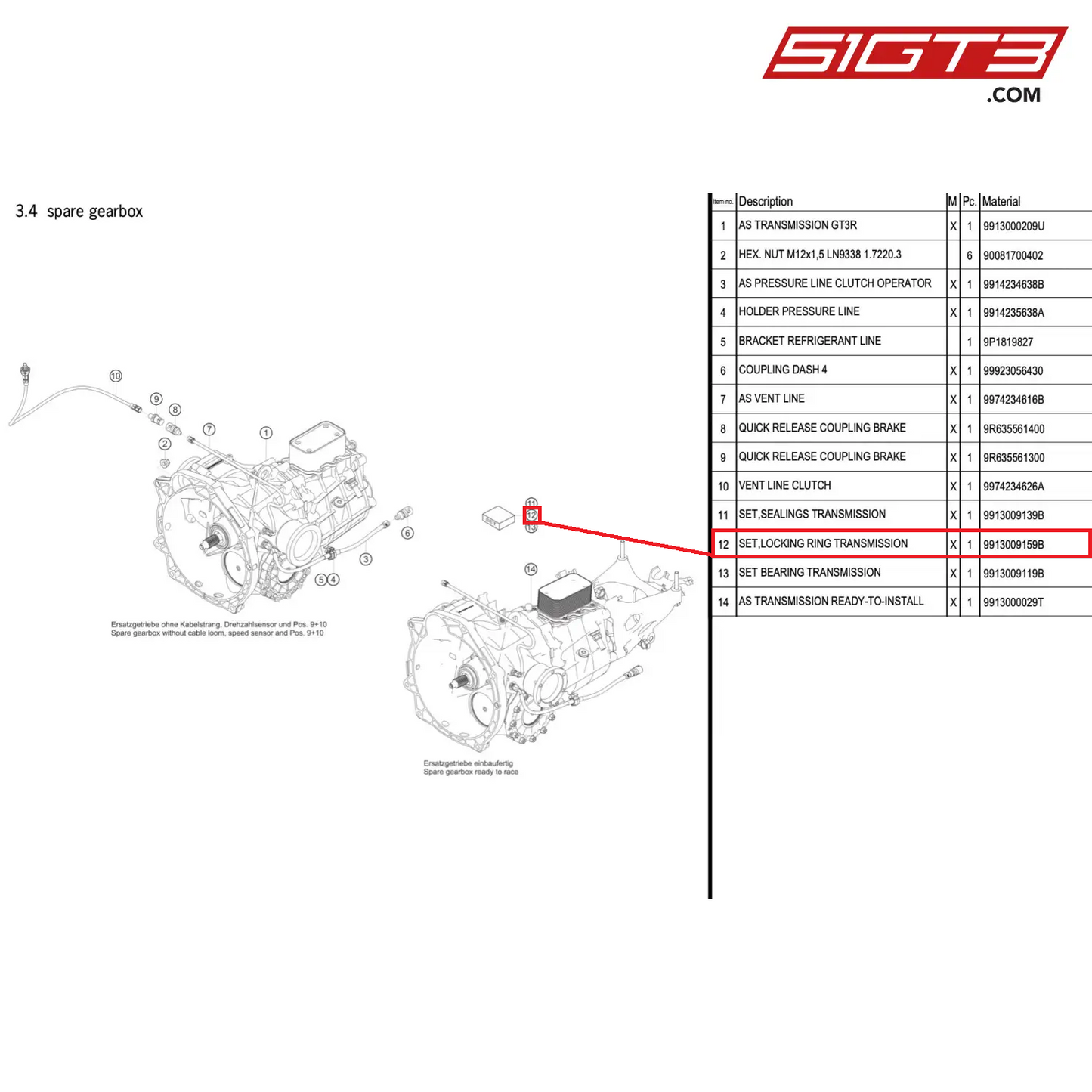 SET,LOCKING RING TRANSMISSION - 9913009159B [PORSCHE 911 GT3 R Type 991 (GEN 2)]