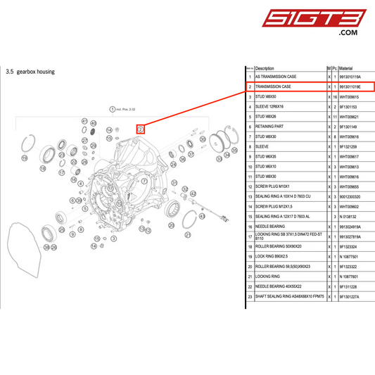 TRANSMISSION CASE - 9913011019E [PORSCHE 991.1 GT3 Cup (2017)]