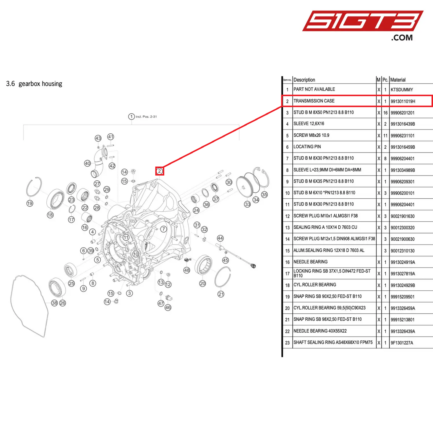 TRANSMISSION CASE - 9913011019H [PORSCHE 911 GT3 R Type 991 (GEN 2)]