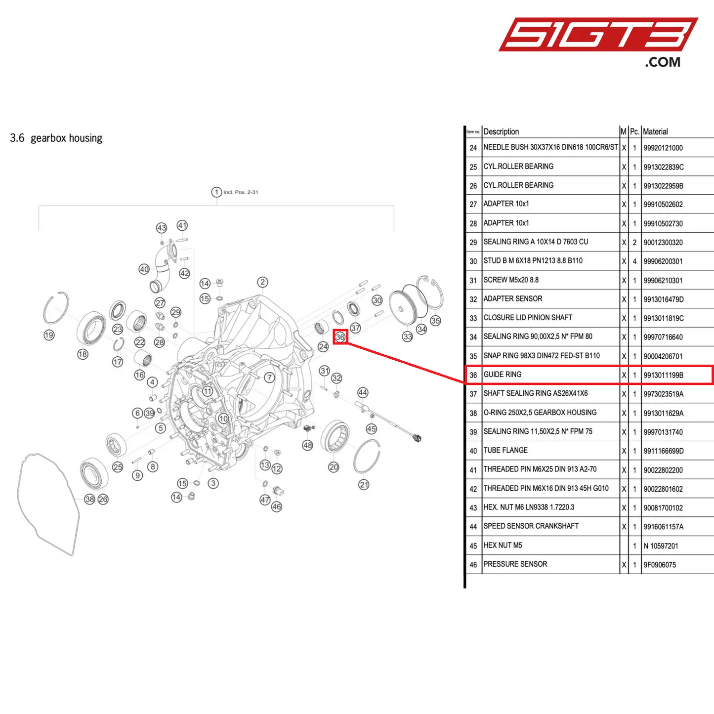 GUIDE RING - 9913011199B [PORSCHE 911 GT3 R Type 991 (GEN 2)]