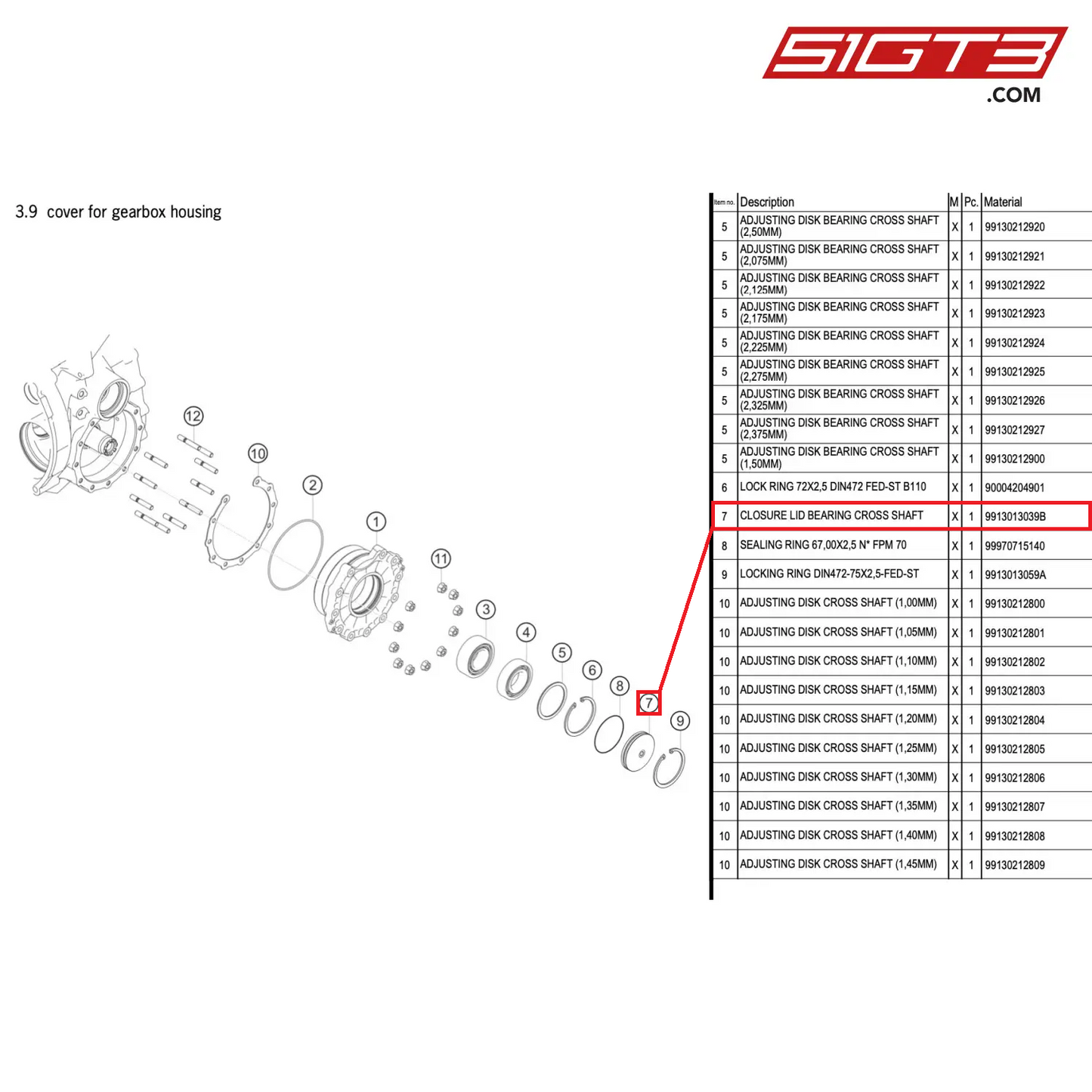 CLOSURE LID BEARING CROSS SHAFT - 9913013039B [PORSCHE 911 GT3 R Type 991 (GEN 2)]