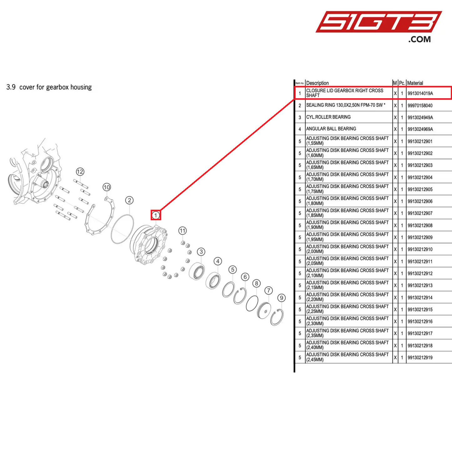 CLOSURE LID GEARBOX RIGHT CROSS SHAFT - 9913014019A [PORSCHE 911 GT3 R Type 991 (GEN 2)]