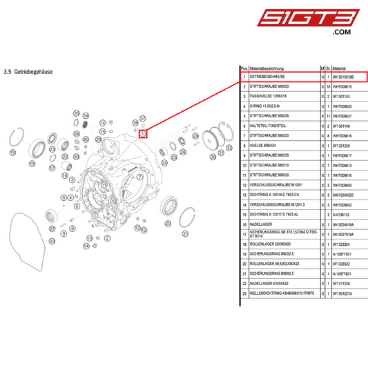 TRANSMISSION CASE - 9913015019B [PORSCHE 991.1 GT3 Cup (2014)]