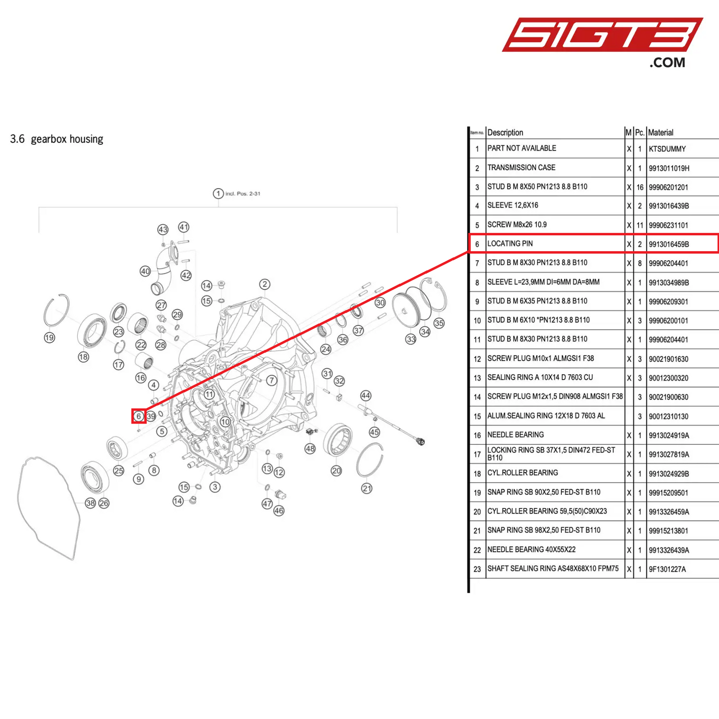 LOCATING PIN - 9913016459B [PORSCHE 911 GT3 R Type 991 (GEN 2)]