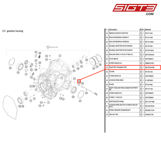 ADAPTER TRANSMITTER - 9913016479B [PORSCHE 991.1 GT3 Cup (2017)]