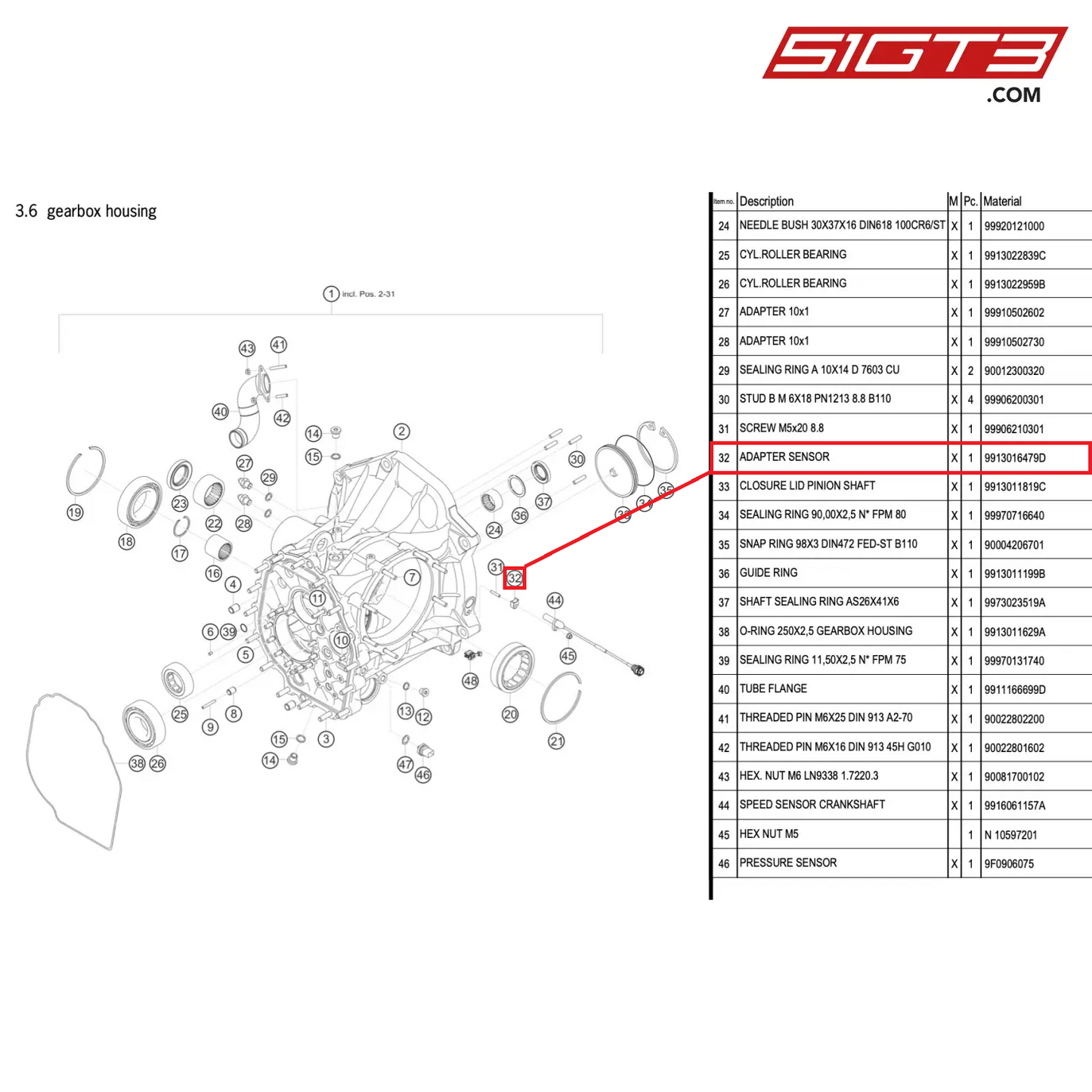 ADAPTER SENSOR - 9913016479D [PORSCHE 911 GT3 R Type 991 (GEN 2)]