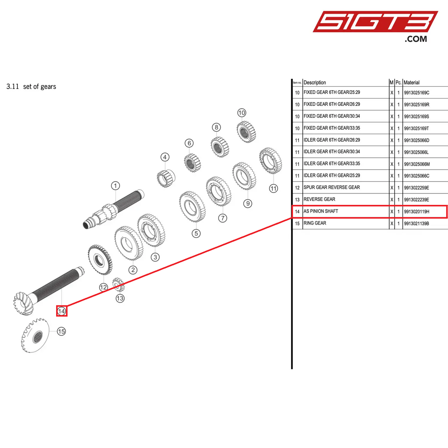 AS PINION SHAFT - 9913020119H [PORSCHE 911 GT3 R Type 991 (GEN 2)]