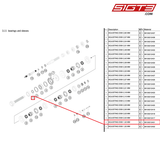 ADJUSTING DISK 1,52 MM - 99130212401 [PORSCHE 991.2 GT3 Cup]
