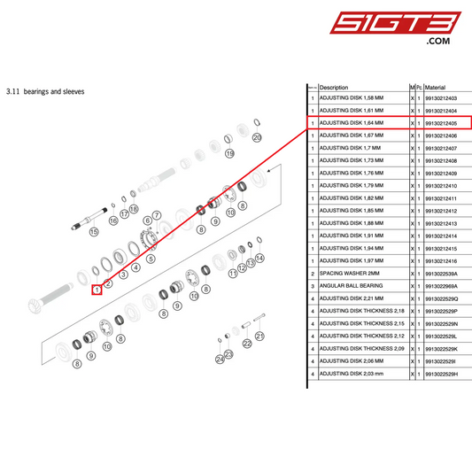 ADJUSTING DISK 1,64 MM - 99130212405 [PORSCHE 991.2 GT3 Cup]
