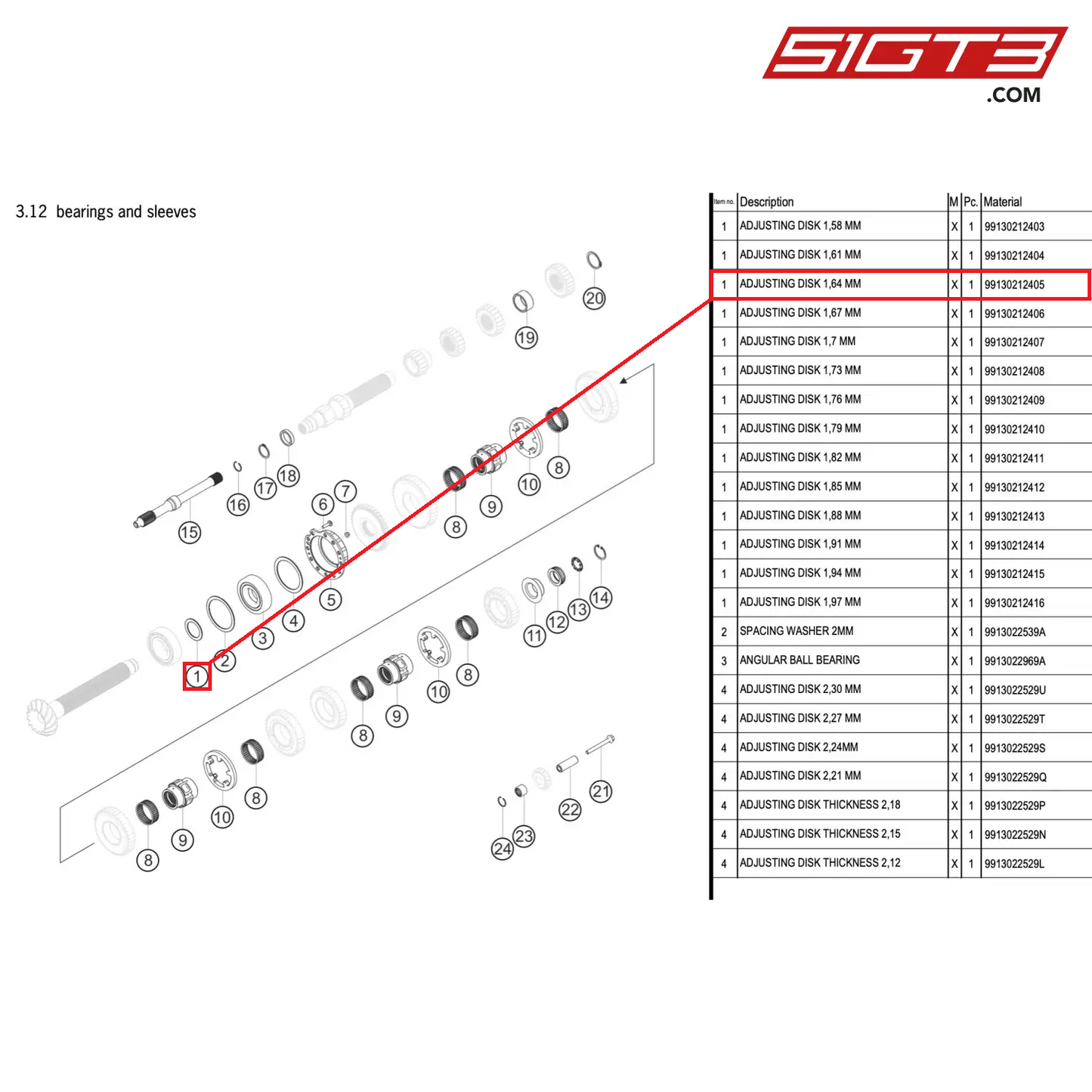 ADJUSTING DISK 1,64 MM - 99130212405 [PORSCHE 911 GT3 R Type 991 (GEN 2)]