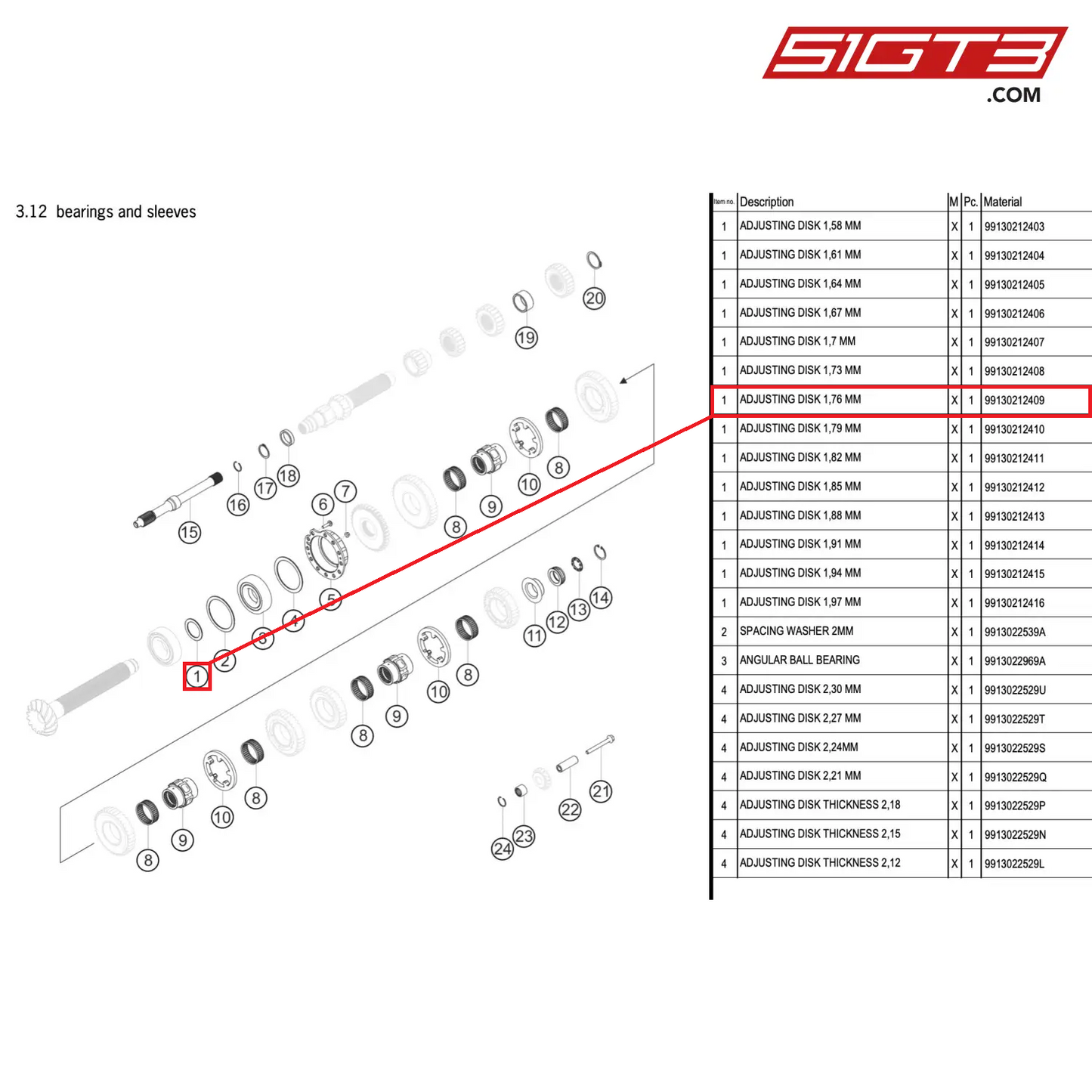 ADJUSTING DISK 1,76 MM - 99130212409 [PORSCHE 911 GT3 R Type 991 (GEN 2)]