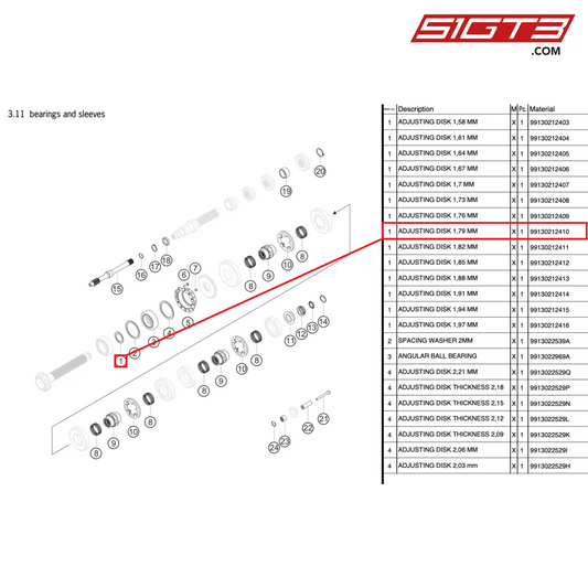 ADJUSTING DISK 1,79 MM - 99130212410 [PORSCHE 991.2 GT3 Cup]
