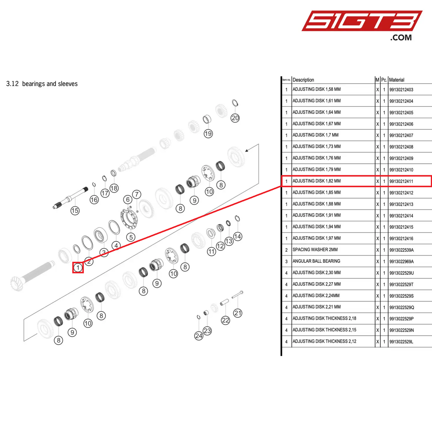 ADJUSTING DISK 1,82 MM - 99130212411 [PORSCHE 911 GT3 R Type 991 (GEN 2)]