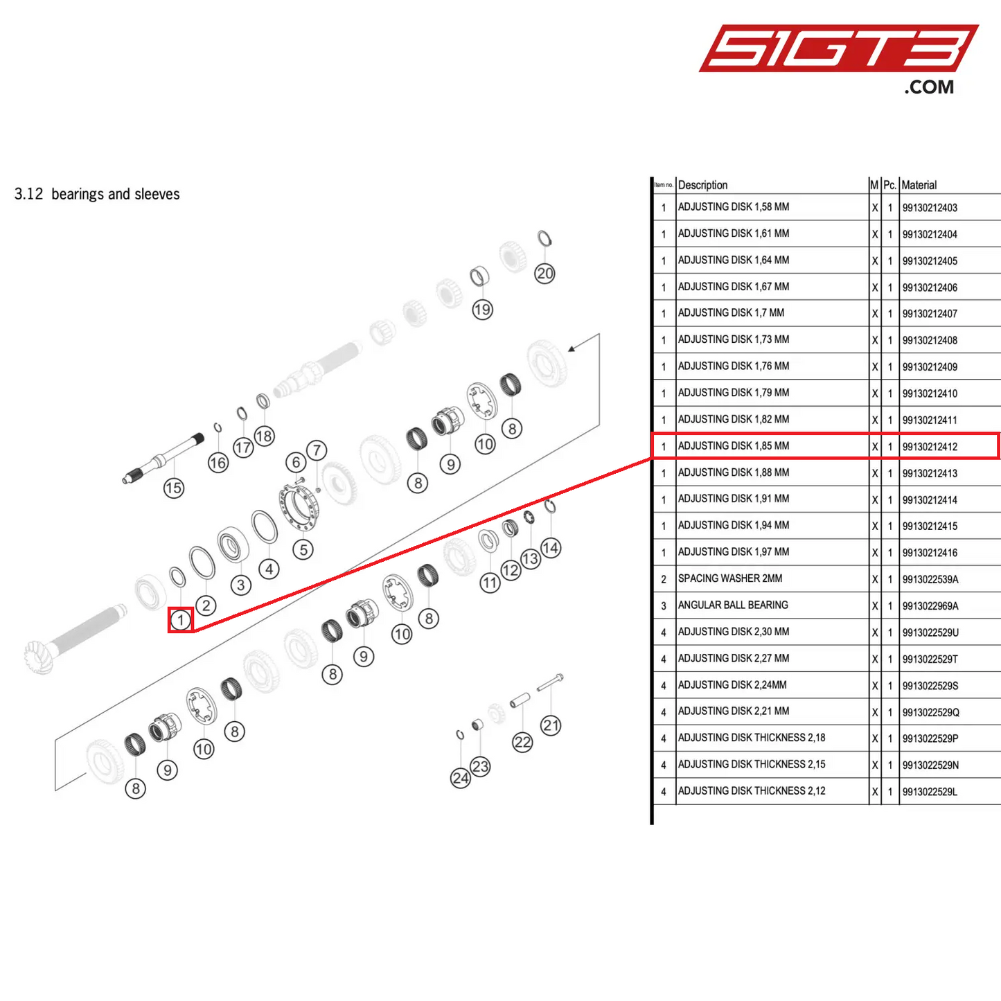 ADJUSTING DISK 1,85 MM - 99130212412 [PORSCHE 911 GT3 R Type 991 (GEN 2)]