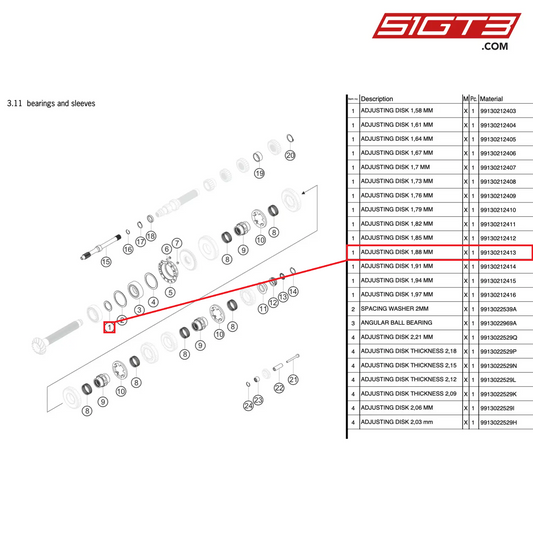 ADJUSTING DISK 1,88 MM - 99130212413 [PORSCHE 991.2 GT3 Cup]