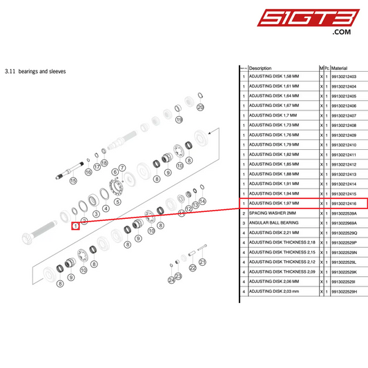 ADJUSTING DISK 1,97 MM - 99130212416 [PORSCHE 991.2 GT3 Cup]