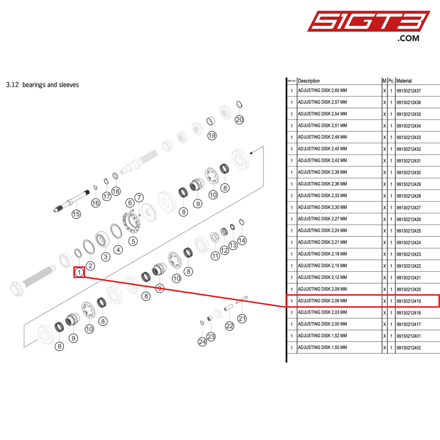 ADJUSTING DISK 2,06 MM - 99130212419 [PORSCHE 911 GT3 R Type 991 (GEN 2)]