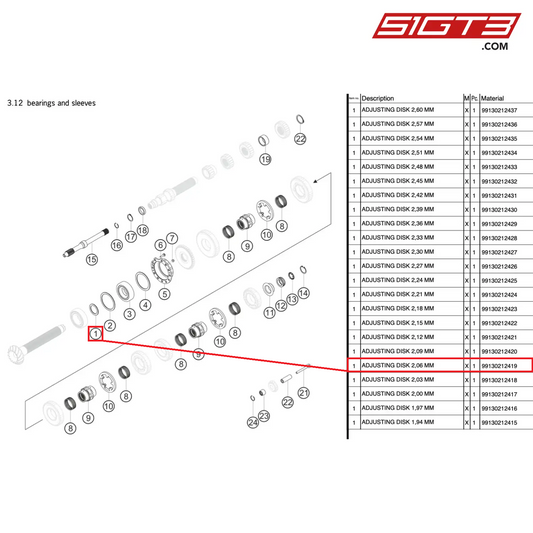 EINSTELLSCHEIBE 2,06 MM - 99130212419 [PORSCHE 991.1 GT3 R]
