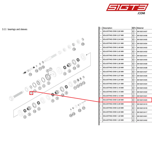 ADJUSTING DISK 2,09 MM - 99130212420 [PORSCHE 991.2 GT3 Cup]