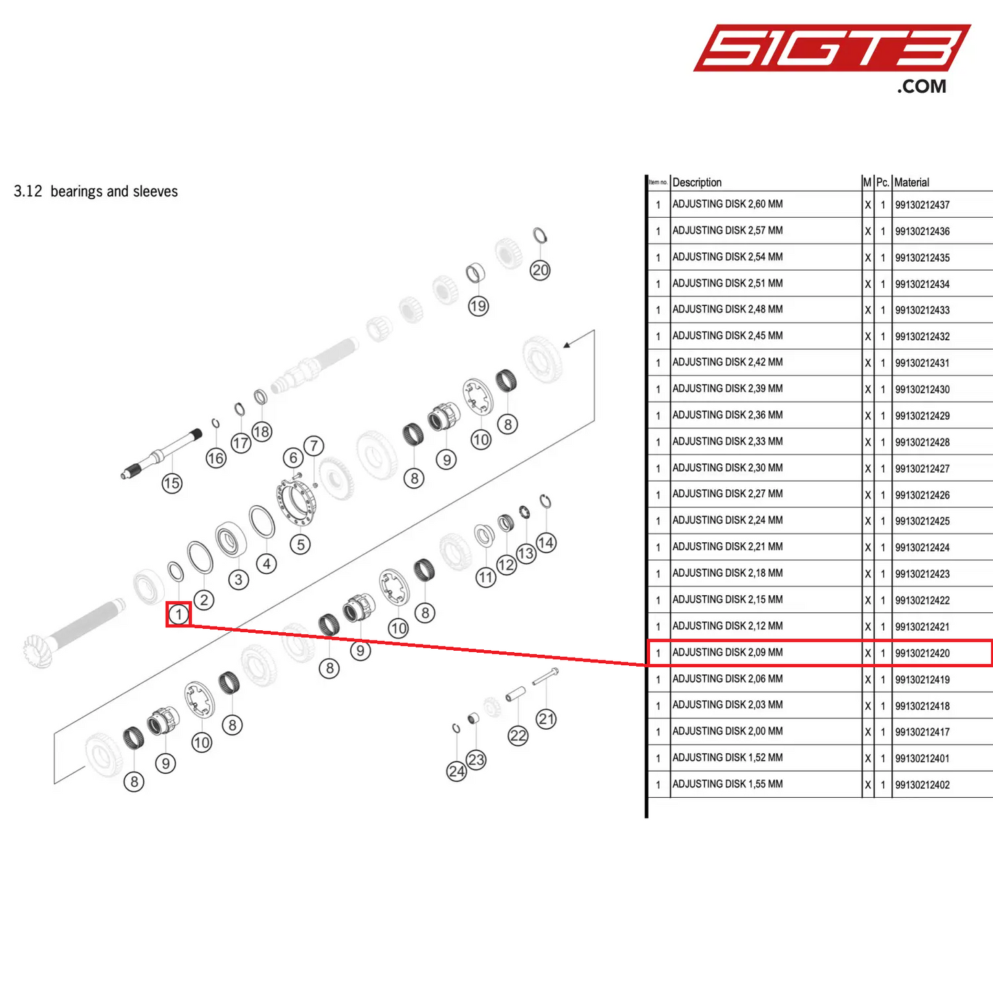 ADJUSTING DISK 2,09 MM - 99130212420 [PORSCHE 911 GT3 R Type 991 (GEN 2)]