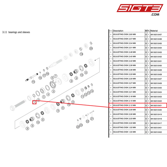 ADJUSTING DISK 2,12 MM - 99130212421 [PORSCHE 991.2 GT3 Cup]