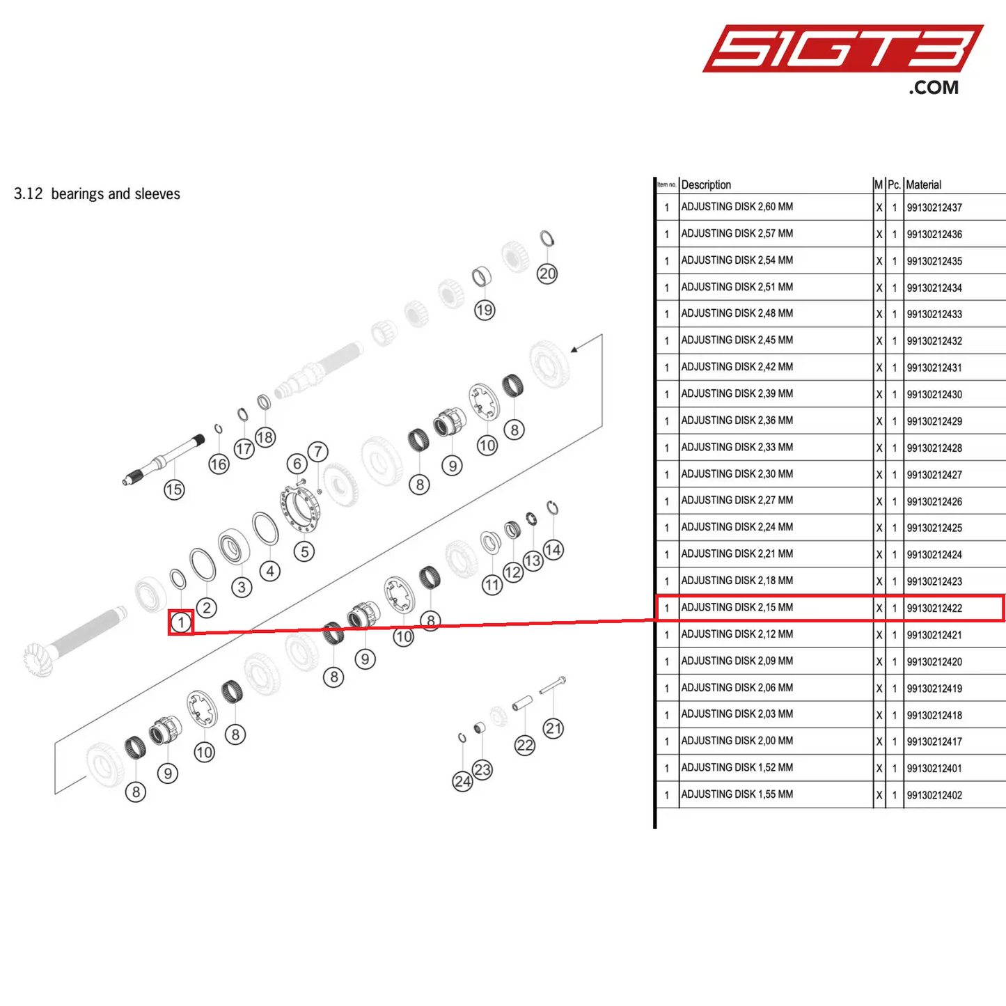 ADJUSTING DISK 2,15 MM - 99130212422 [PORSCHE 911 GT3 R Type 991 (GEN 2)]