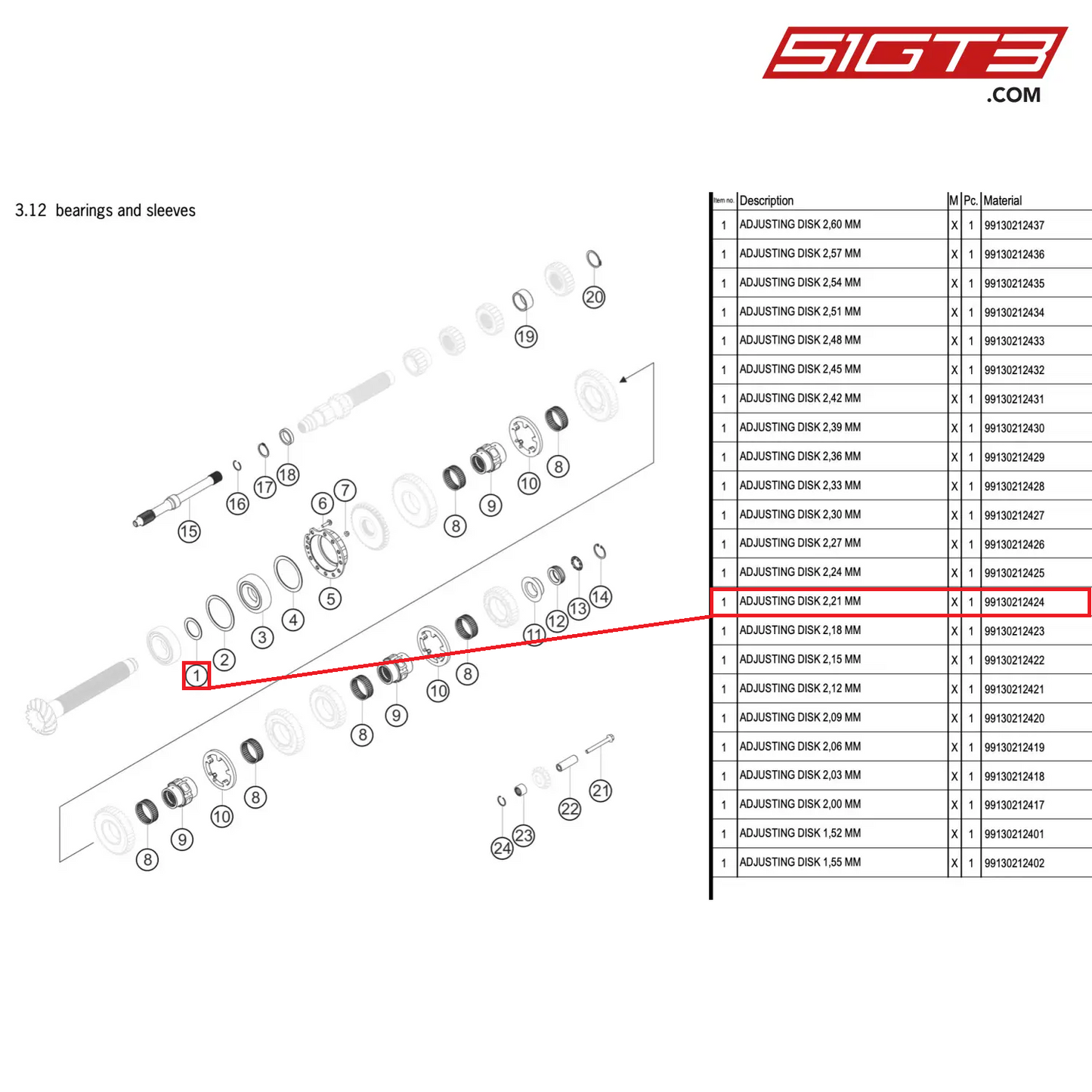 ADJUSTING DISK 2,21 MM - 99130212424 [PORSCHE 911 GT3 R Type 991 (GEN 2)]