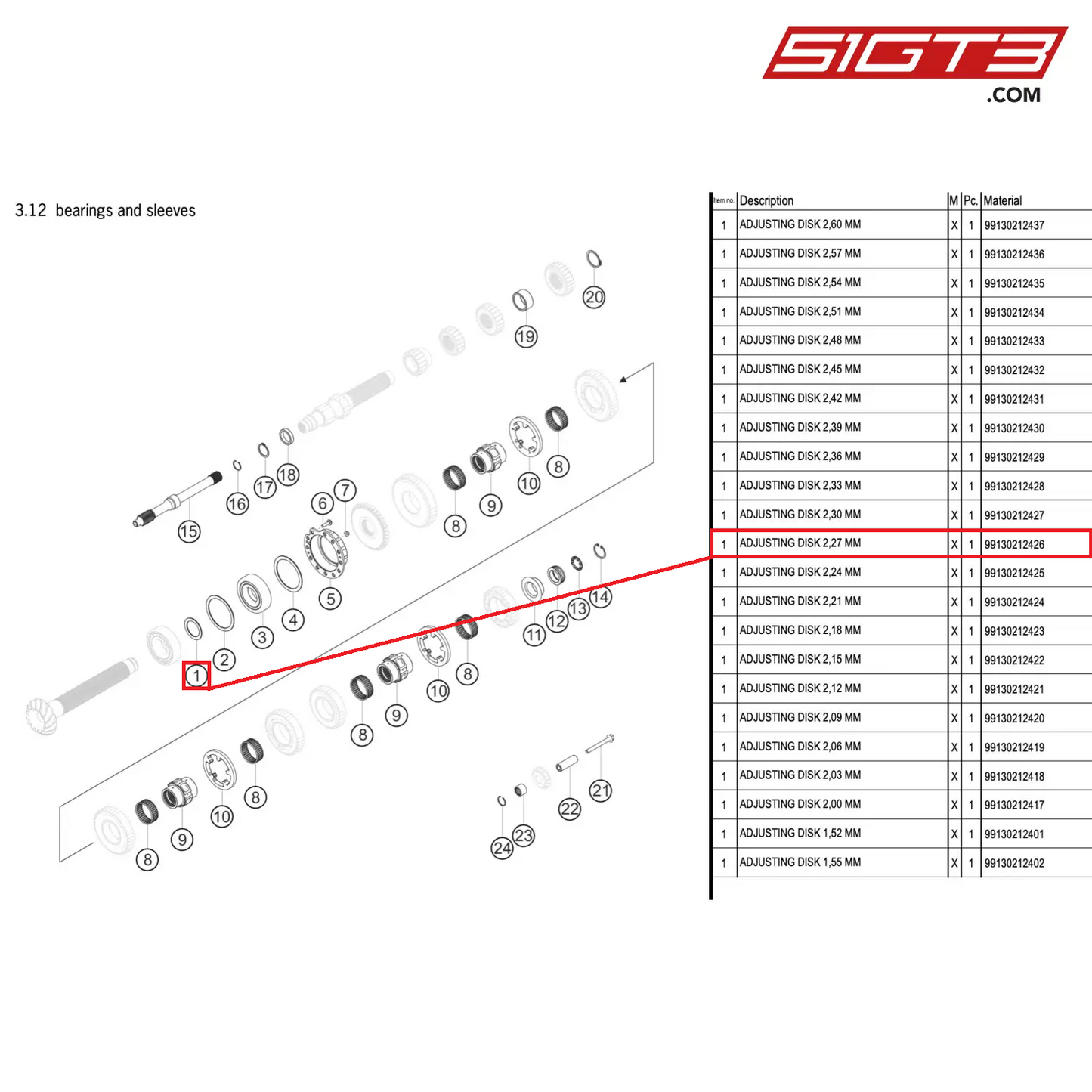 ADJUSTING DISK 2,27 MM - 99130212426 [PORSCHE 911 GT3 R Type 991 (GEN 2)]