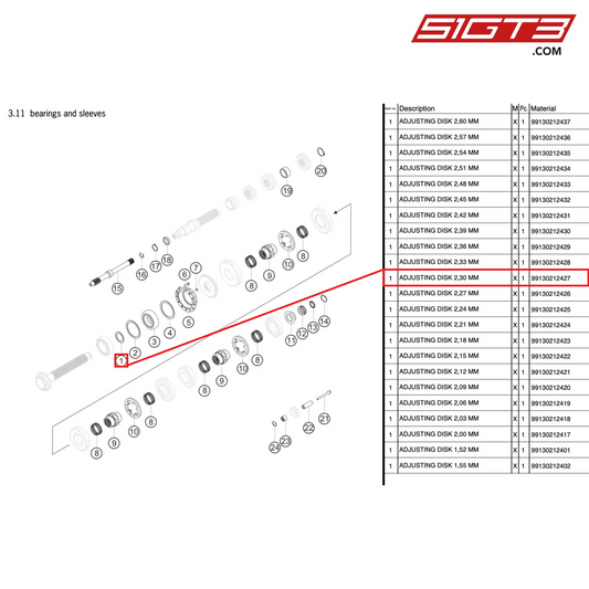 ADJUSTING DISK 2,30 MM - 99130212427 [PORSCHE 991.2 GT3 Cup]