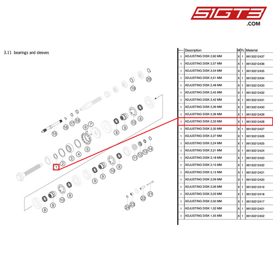 ADJUSTING DISK 2,33 MM - 99130212428 [PORSCHE 991.2 GT3 Cup]
