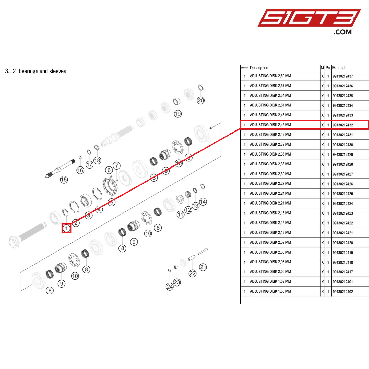 ADJUSTING DISK 2,45 MM - 99130212432 [PORSCHE 911 GT3 R Type 991 (GEN 2)]