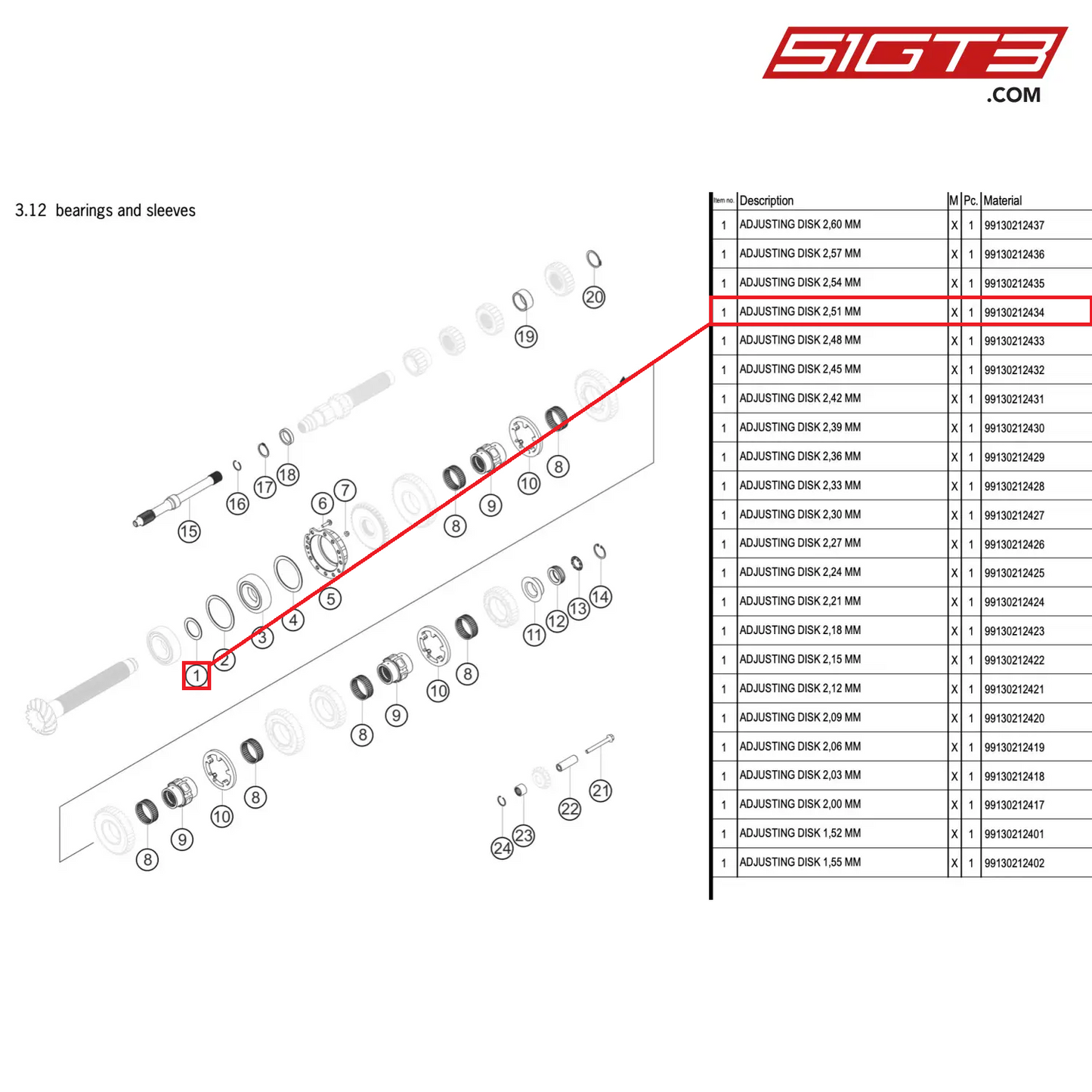 ADJUSTING DISK 2,51 MM - 99130212434 [PORSCHE 911 GT3 R Type 991 (GEN 2)]