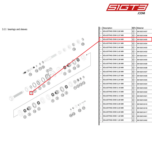 ADJUSTING DISK 2,54 MM - 99130212435 [PORSCHE 991.2 GT3 Cup]